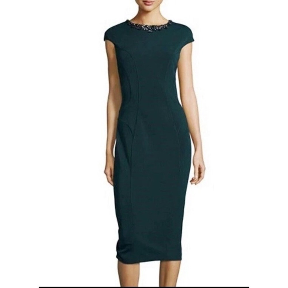 Ted Baker Dardee Black Sheath Dress 1 Body con Stretch Jeweled formal Straight